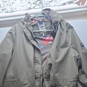 Joules Right as Rain Loxley Khaki Raincoat with Floral Lining